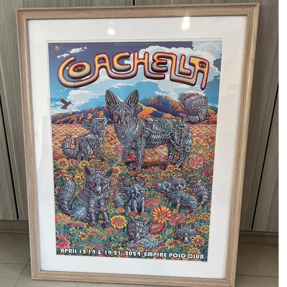 Authenticated Official Coachella 2024 Kit Foxes Indio silkscreen poster Emek.